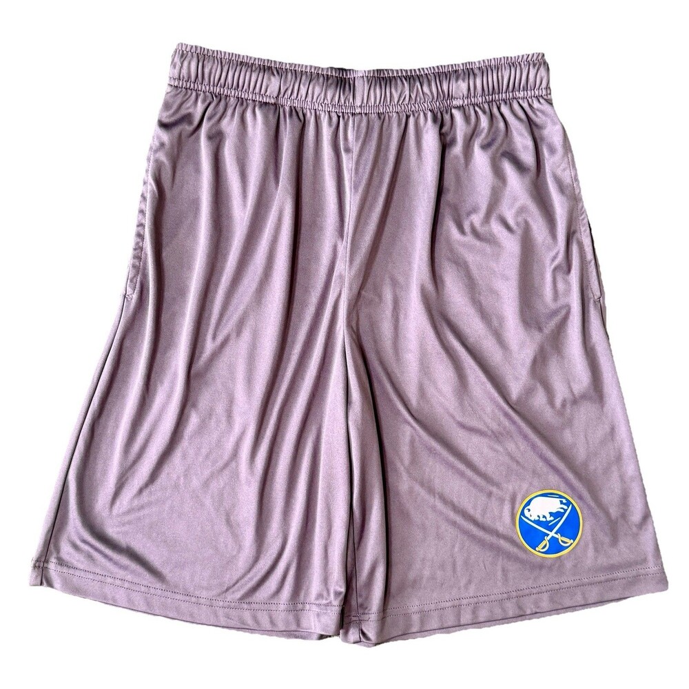 Fanatics NHL Buffalo Sabres Men’s Gray Satin Athletic Gym Shorts Casual Size Sm